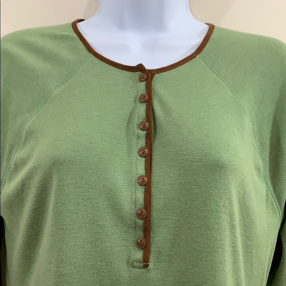 Lauren Ralph Lauren Faux Leather Trim Shirt  Sz L - Picture 2 of 8